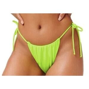 Good American Tiny Ties Bikini Bottoms 3 Large Matte Electric Lime Green NWT